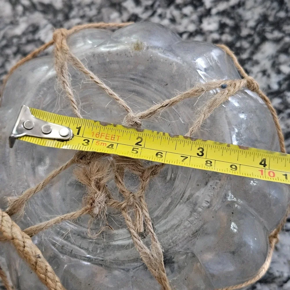 Set of 2 Nautical Glass Lanterns with Jute Rope Netting and Handles Clear Ribbed